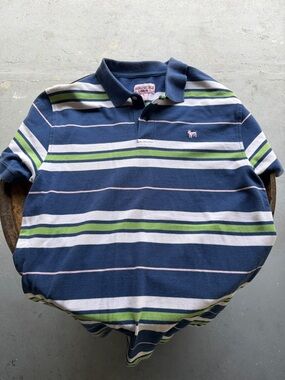Aeropostale Navy Polo with White, Green & Pink Stripes
